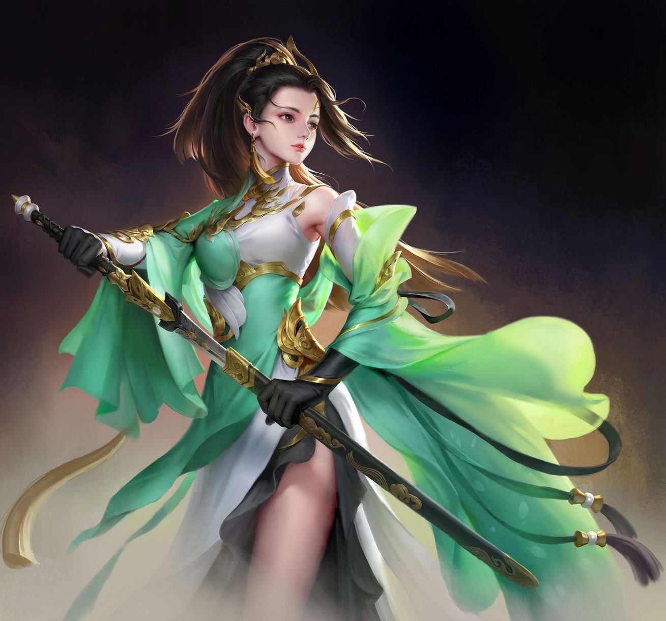 Beautiful girl with sword: Original anime characters (Artist: Wenfei ye)