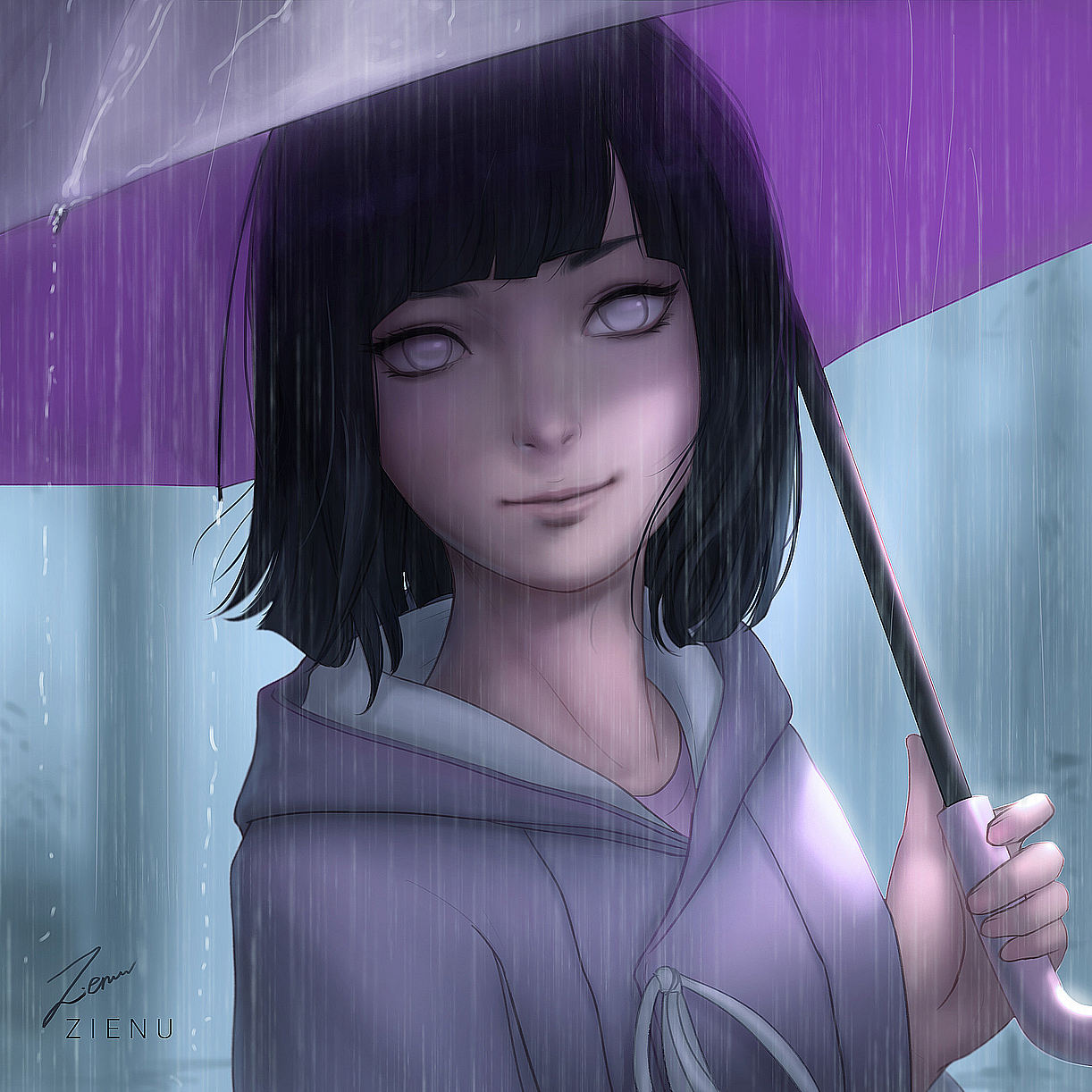Hinata Hyuga in the rain: picture: Naruto (Artist: Zienu)
