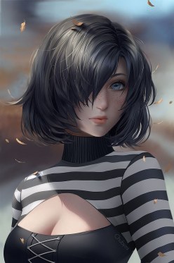 Beautiful anime girl with freckles (digital art by Chuby Mi)