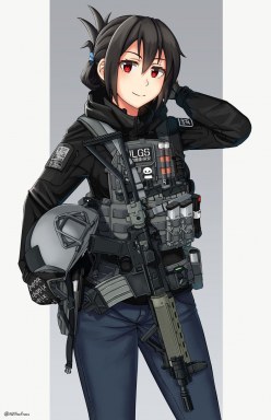 Military anime girl with weapon (digital art by Ndtwofives)