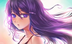 Anime girl Yuri: Doki doki Literature club wallpaper (digital art by LeoFoxArt)