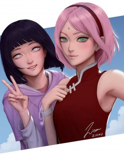 Sakura Haruno and Hinata Hyuga: digital art (digital art by Zienu)