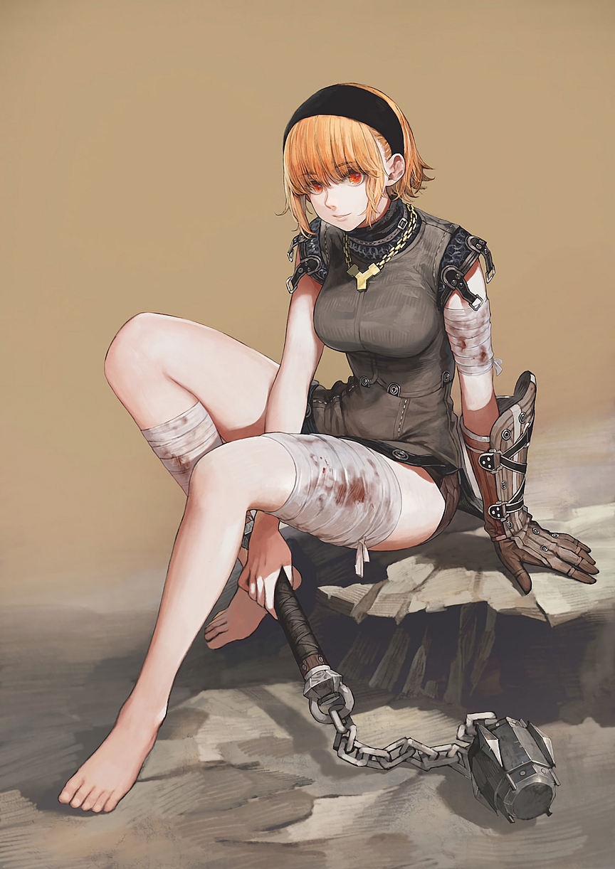 Warrior girl with morgenstern weapon: anime image: Original anime characters (Artist: Jun (Seojh1029))