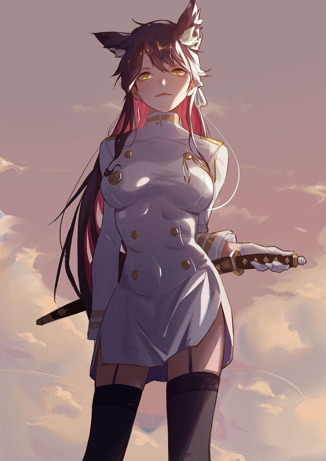 Admiral girl Atago with katana: mobile game fanart: Azur Lane (Artist: Krin)
