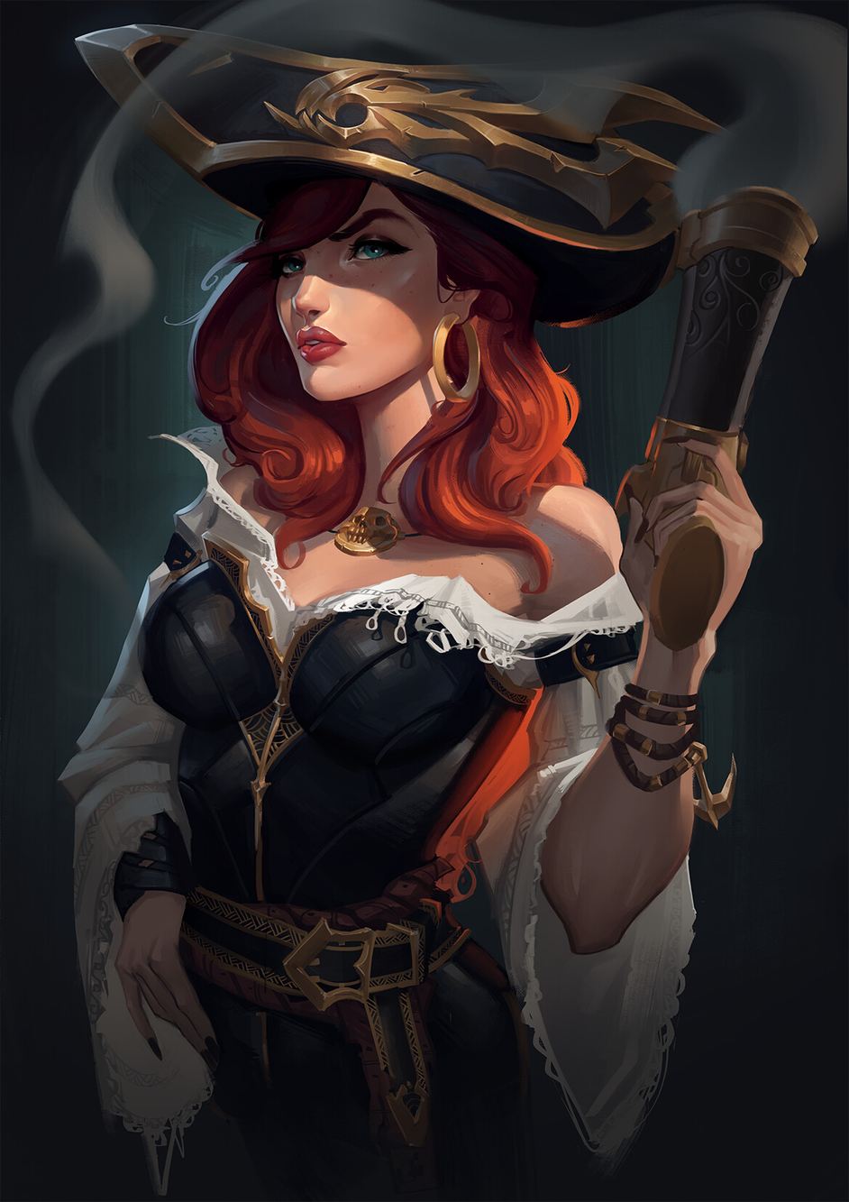 Pirate girl Miss Fortune: Moba game character: League of Legends (Artist: Damon Greenhalgh)