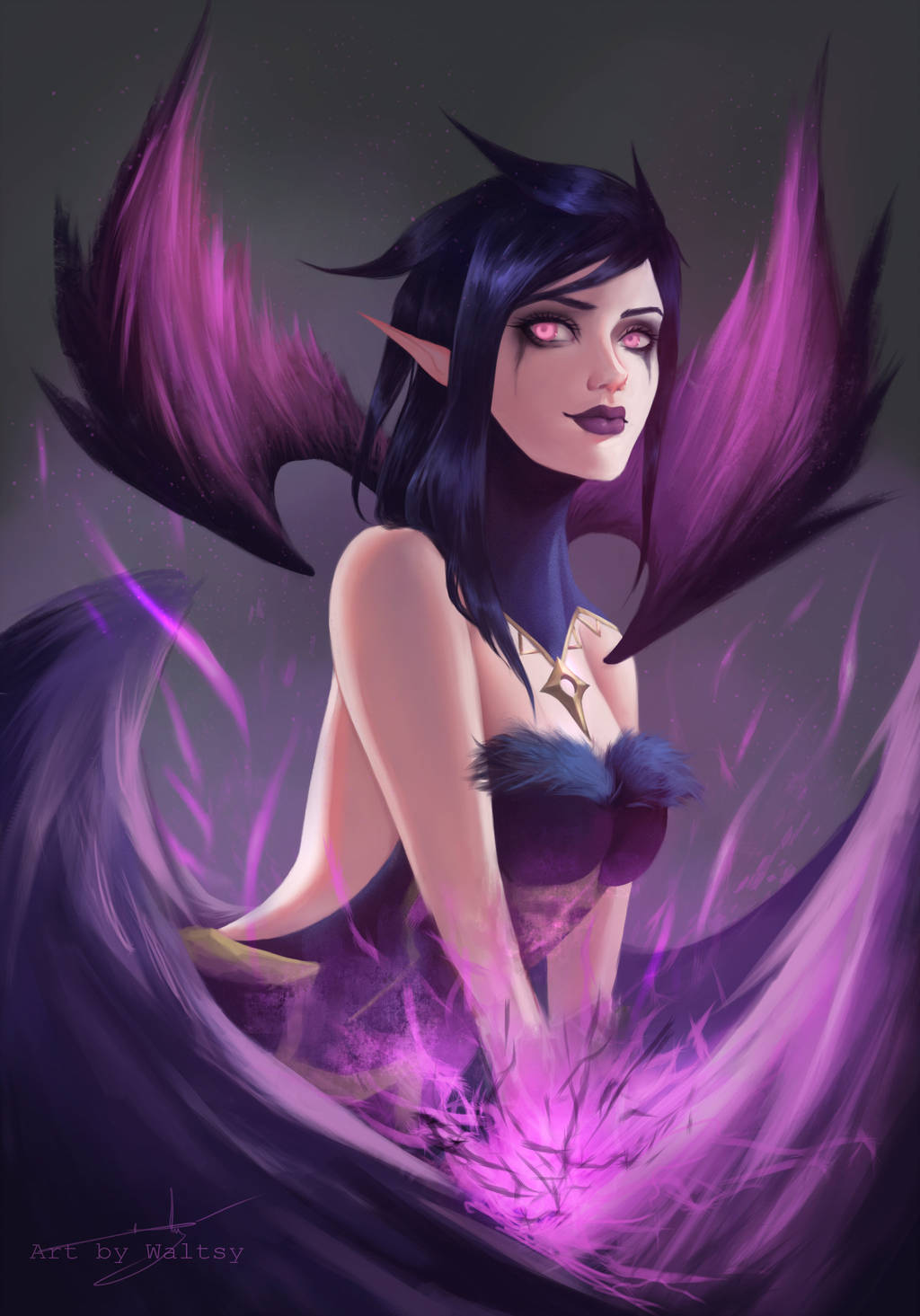 Pretty witch Morgana after visual rework: fan art: League of Legends (Artist: Waltsy)
