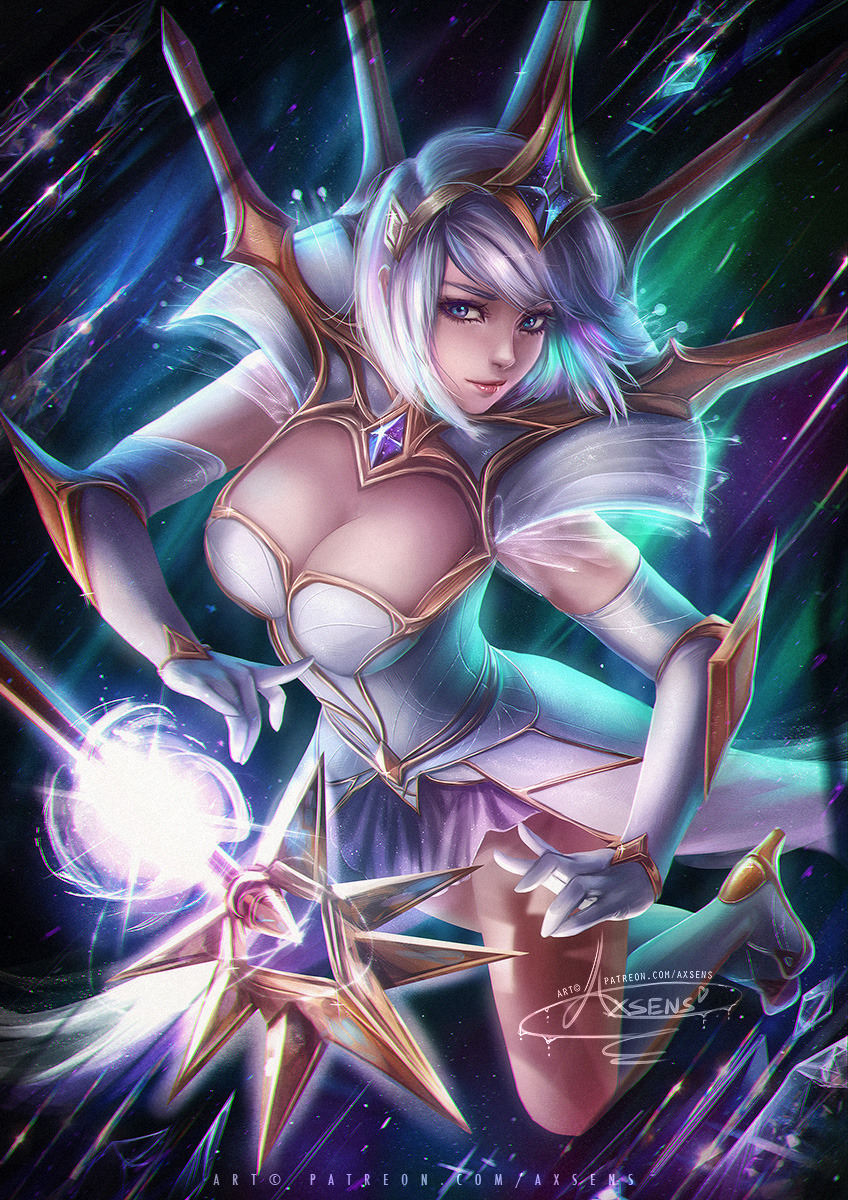 Mage girl Elementalist Lux (light skin): game drawing: League of Legends (Artist: Axsens)