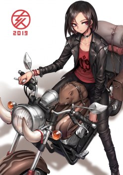 Pretty girl on a motorcycle: Original anime drawing (digital art by Grooooovy)