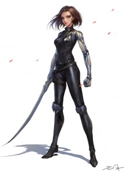 Ciborg girl Alita with sword: Battle Angel Alita fan pic (digital art by Yang Liu)