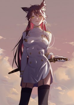Admiral girl Atago with katana: mobile game fanart (digital art by Krin)