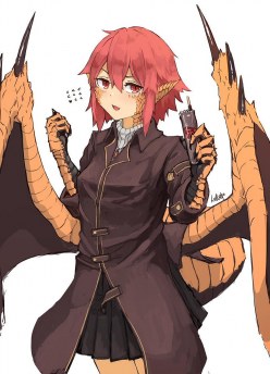 Kawaii dragon girl: anime monster character (digital art by Hitokuirou)
