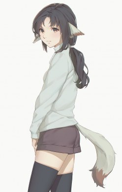 Kawaii anime girl Eruruw: Utawarerumono visual novel art (digital art by Miura Naoko)