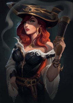 Pirate girl Miss Fortune: Moba game character (digital art by Damon Greenhalgh)
