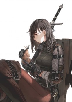 Pretty warrior girl in chain mail: anime OC art (digital art by Jun (Seojh1029))