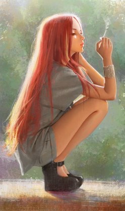 Beautiful girl with a cigarette: original anime drawing