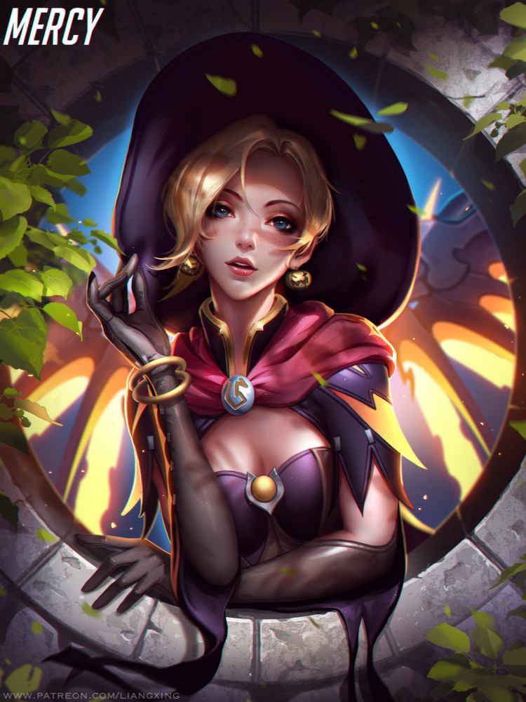 Beautiful Witch Mercy (Blizzard halloween skin): Overwatch (Artist: Liang Xing)