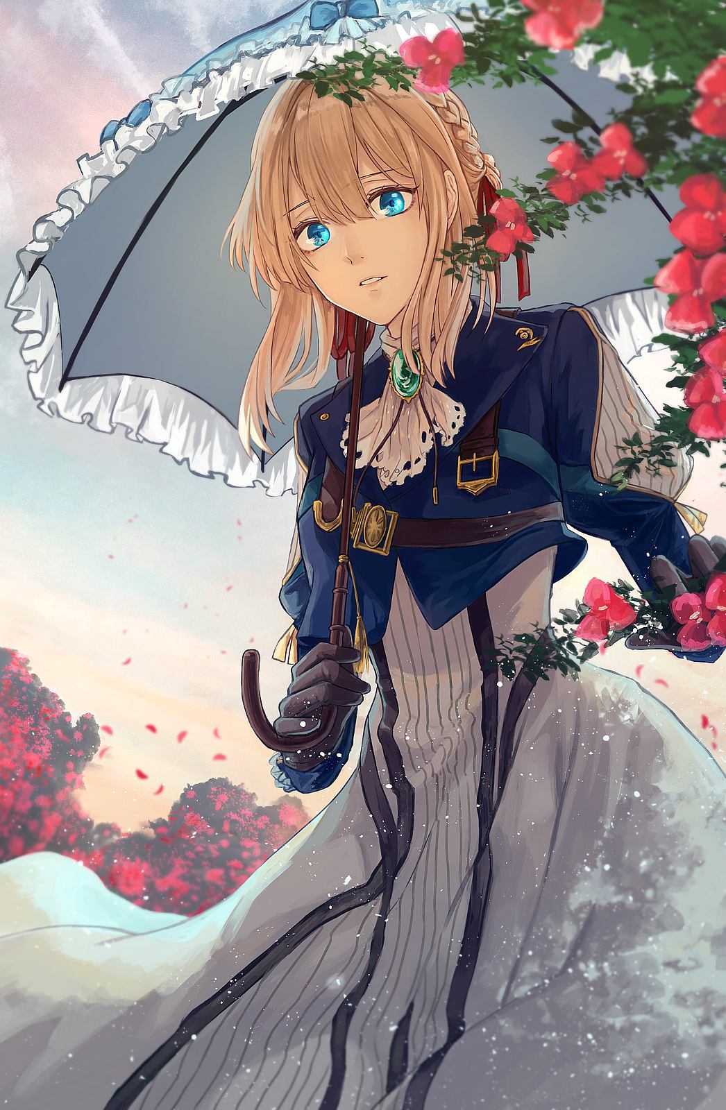 Pretty girl Violet Evergarden with umbrella: fanart: Other anime (Artist: Seki mitsu)