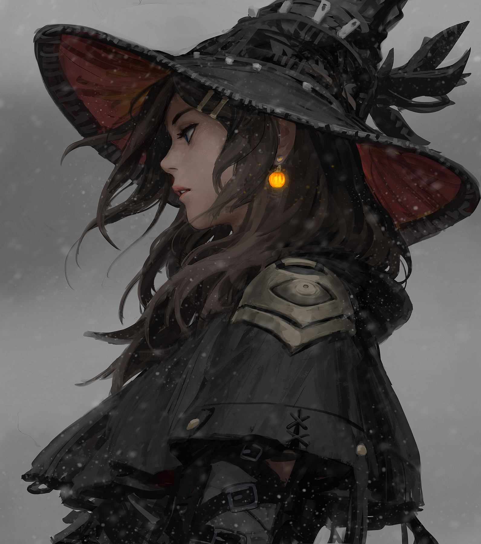 Pretty witch girl with earrings: OC draw: Original anime characters (Artist: GUWEIZ)
