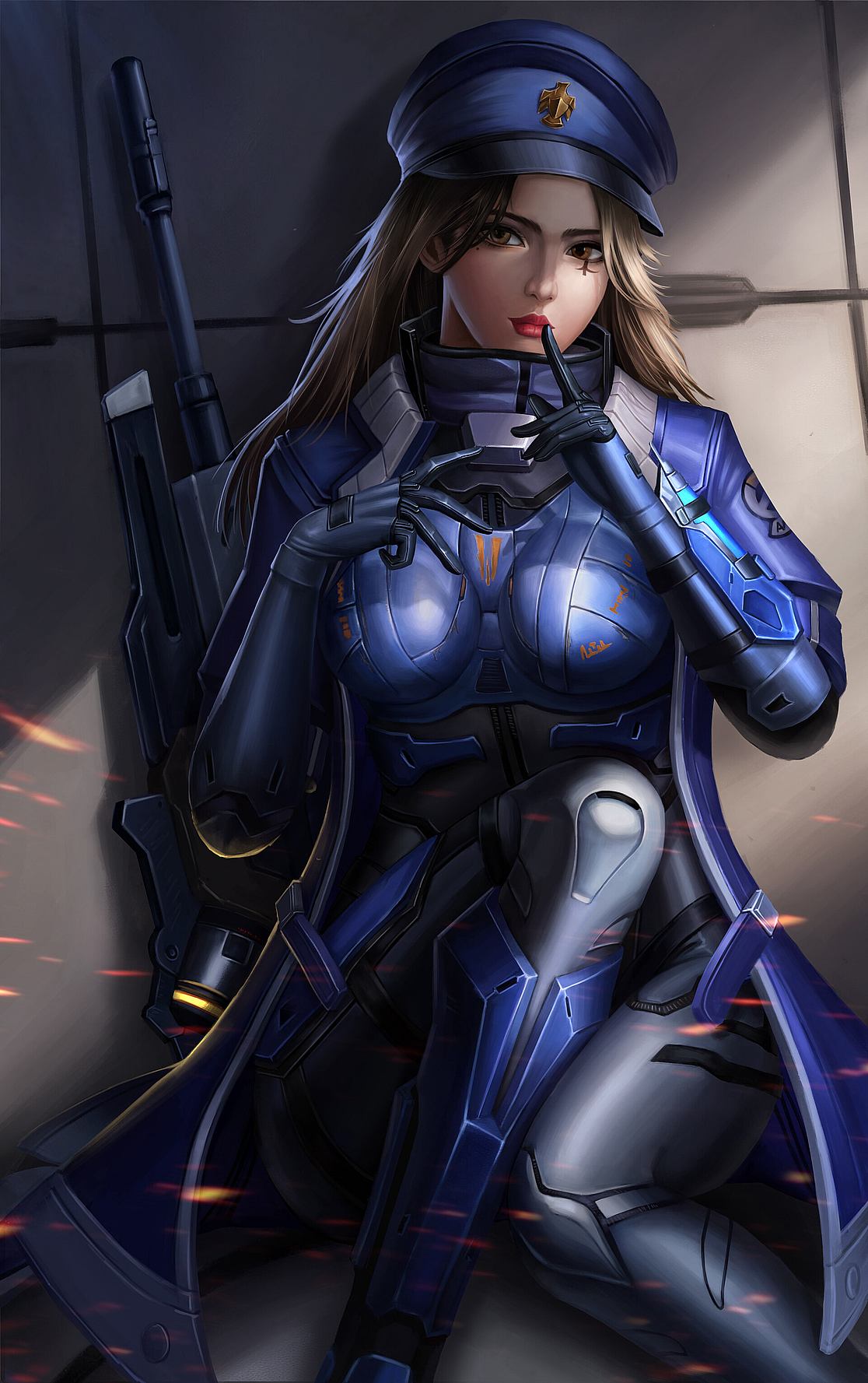 Anazing girl Ana Amari with rifle: Overwatch (Artist: Lee Kimsan)