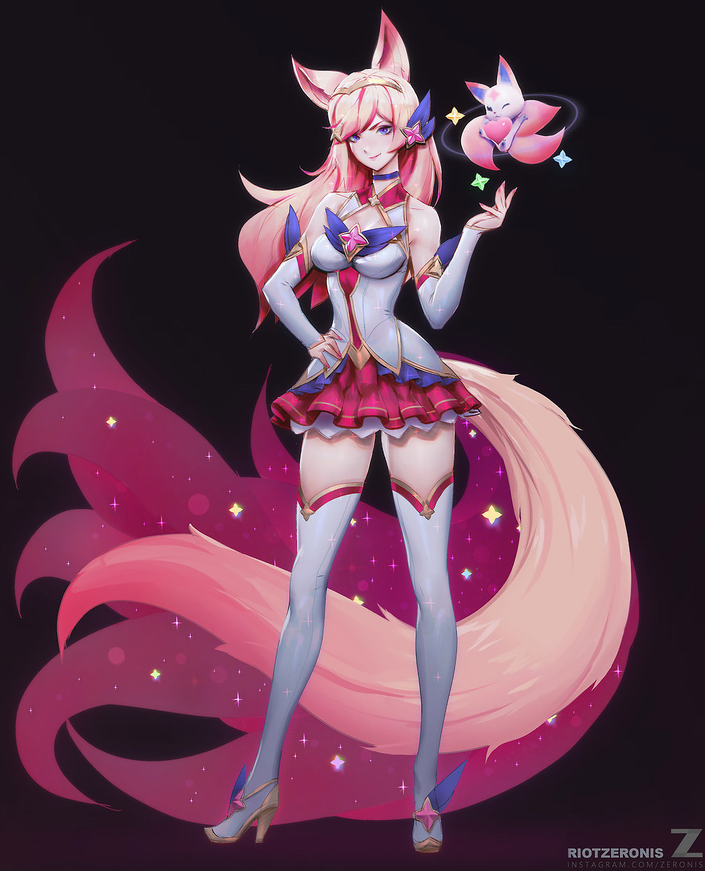Cute fox girl Star Guardian Ahri (skin fan art): League of Legends (Artist: Zeronis)