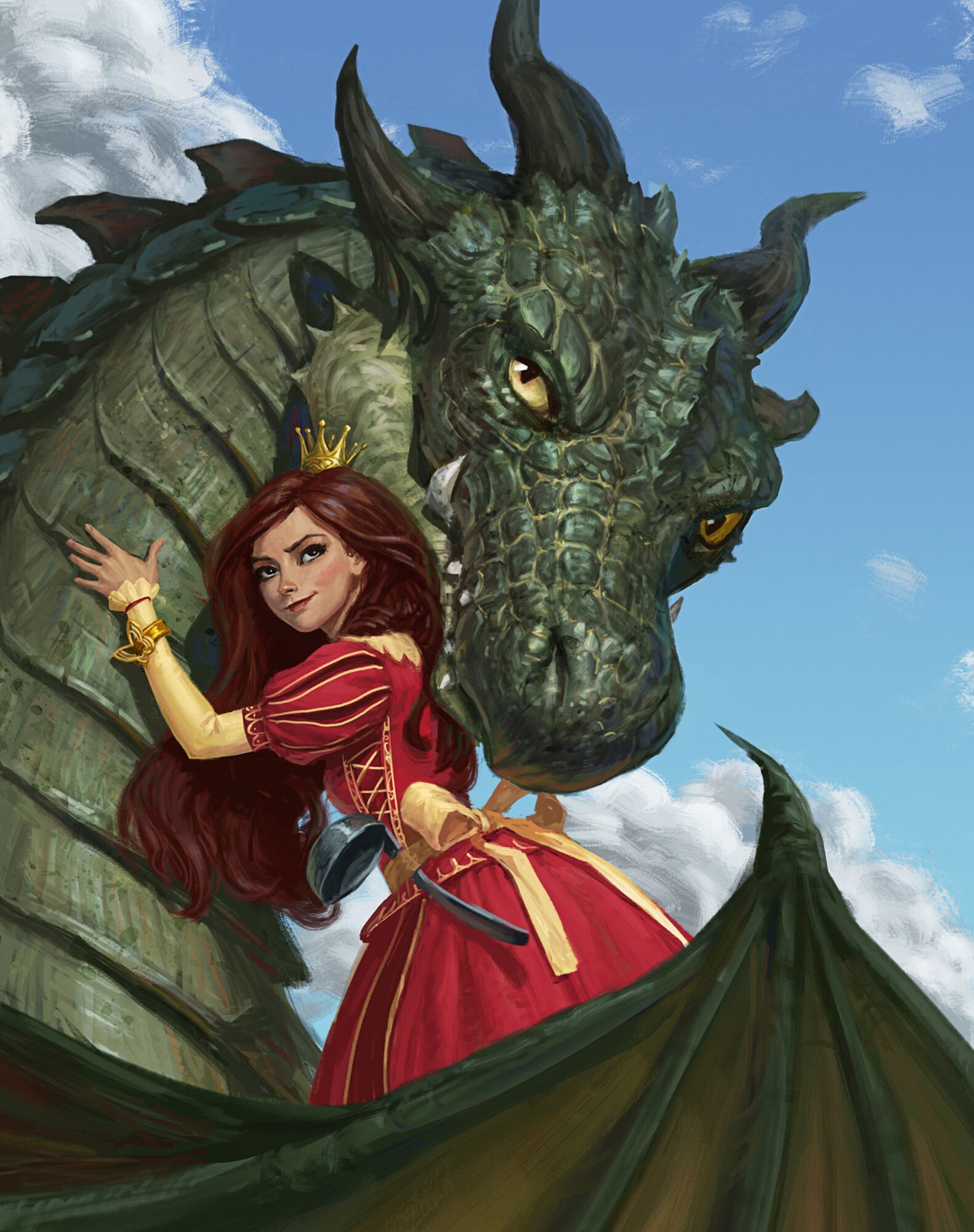 Princess and the Dragon: fantasy characters digital artwork: Original anime characters (Artist: Nikita Volobuev)