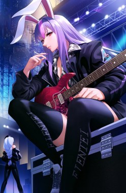 Rocker girl Reisen Udongein Inaba with a guitar (digital art by Obaoba (monkeyix))