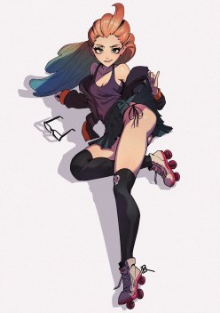 Pretty game girl Cyber Pop Zoe (skin) on the rollers (digital art by Rkem741)