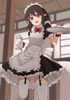 Cute anime girl Shameimaru Aya in maid outfit (digital art by Taki sandstone)