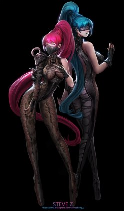 Sisters Scarlet & Cobalt Widow: Blade and Soul mmorpg art (digital art by Steve Z)