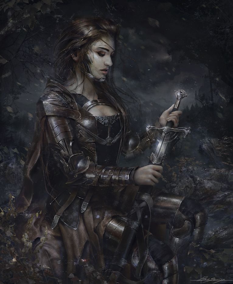 Dark knight girl with sword: fantasy artwork: Original anime characters (Artist: Ben Savory)