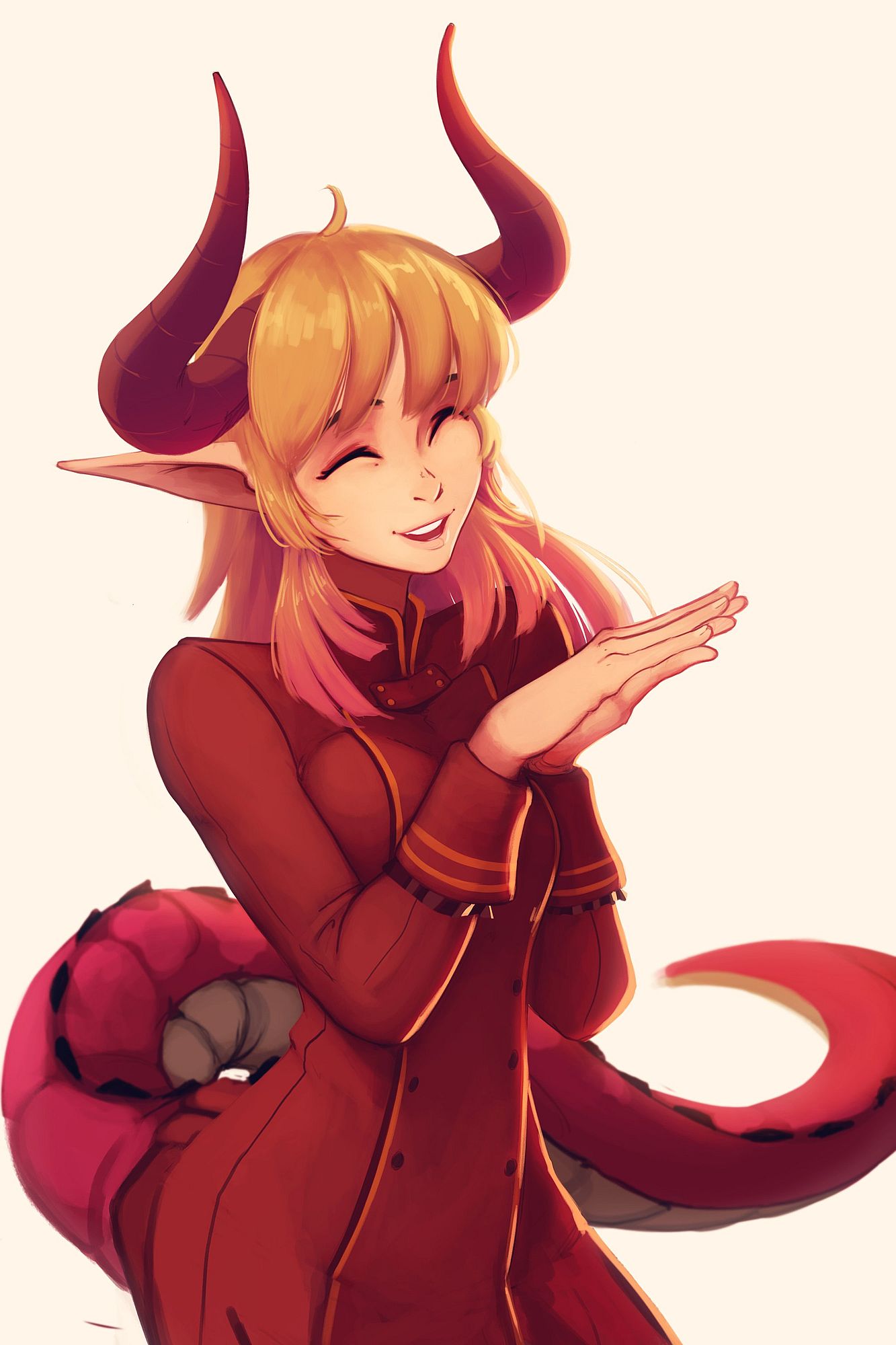Pretty dragon girl with horns and tail: Original anime characters (Artist: Raichiyo 33)