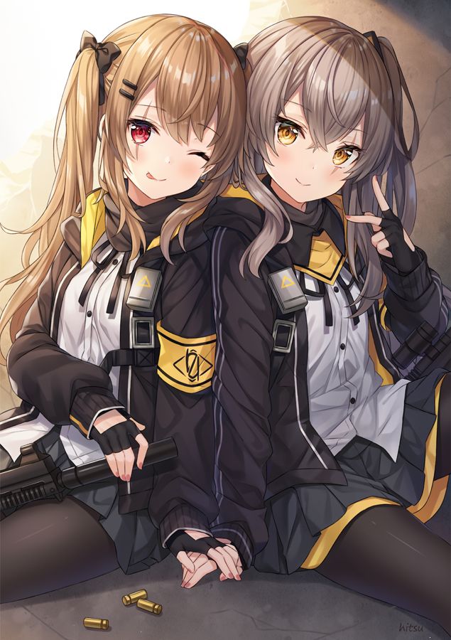 Two pretty weapon-girls UMP45 and UMP9: Girls Frontline fanart: Girls' Frontline (Artist: Hitsukuya)