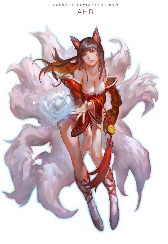 Nine-Tailed kitsune Ahri: amaizing fox waifu: League of Legends (Artist: Krenz)