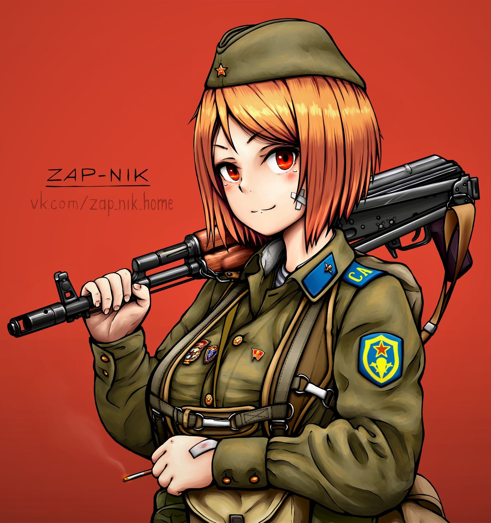 Military anime girl with kalashnikov ak-47: Original anime characters (Artist: ZAP-NIK)