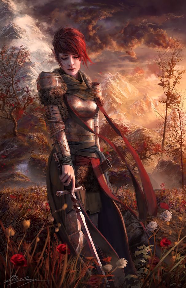 Pretty elf knight girl with sword: digatal artwork: Original anime characters (Artist: Ben Savory)