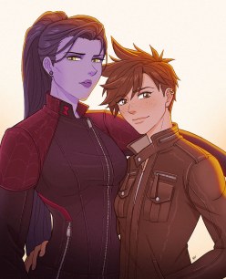 Amelie Lacroix (Widowmaker) and Lena Oxton (Tracer) (digital art by Robohero)