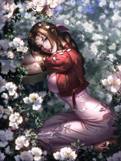 The Flower Girl Aerith Gainsborough: Final Fantasy 7 picture (digital art by Liang Xing)