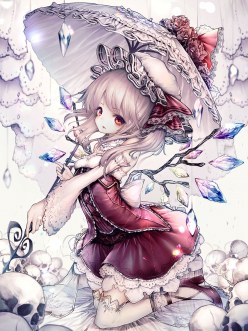 Anime girl Flan Scarlet under the umbrella (digital art by Hito komoru)