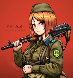 Military anime girl with kalashnikov ak-47 (digital art by ZAP-NIK)