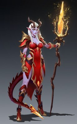 Demon girl with staff: fantasy artwork (digital art by Yang Bilong)