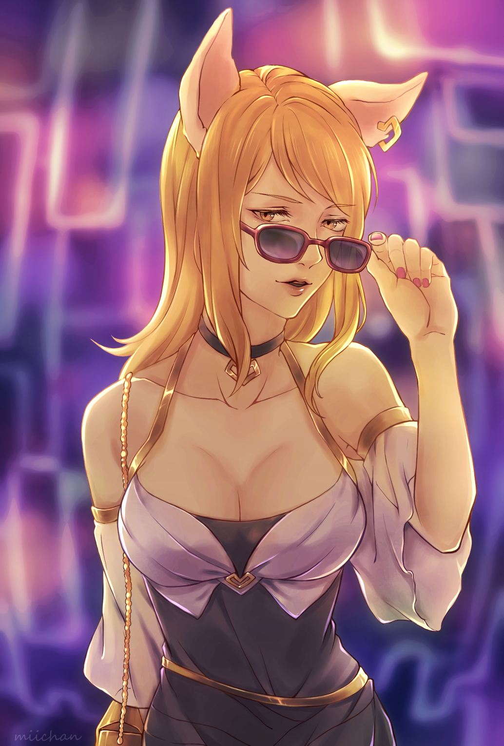Hot Fox girl KDA Ahri (skin) with sunglasses: League of Legends (Artist: Miichan)
