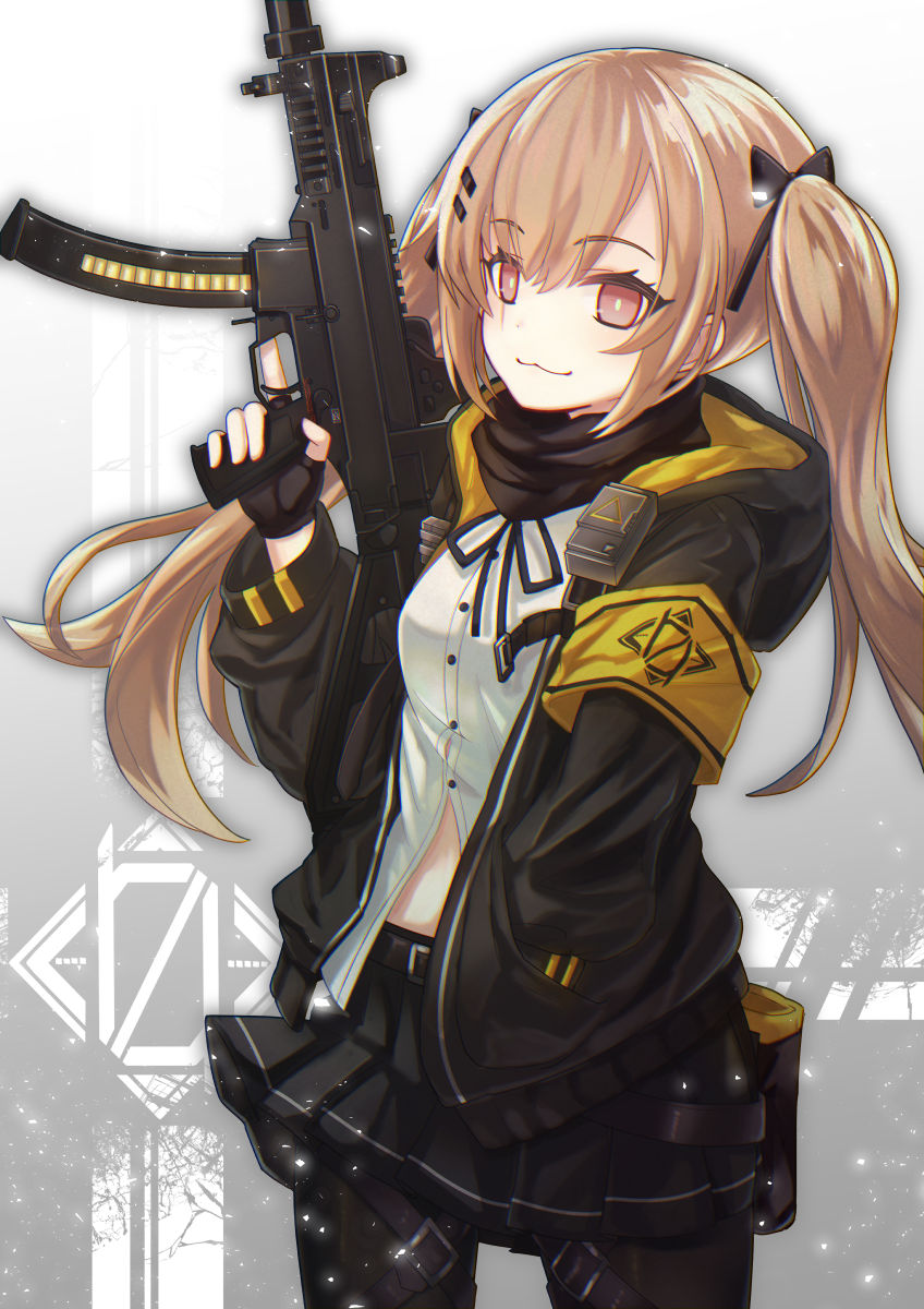 Little anime girl Ump9 with a gun: fan pic: Girls' Frontline (Artist: Yuki shiro)