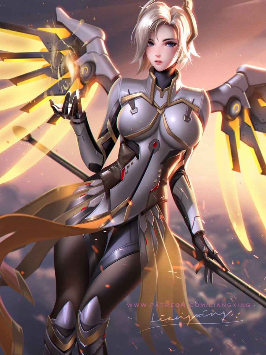 A guardian angel  Dr. Angela Ziegler (Mercy): OVW art: Overwatch (Artist: Liangxing)