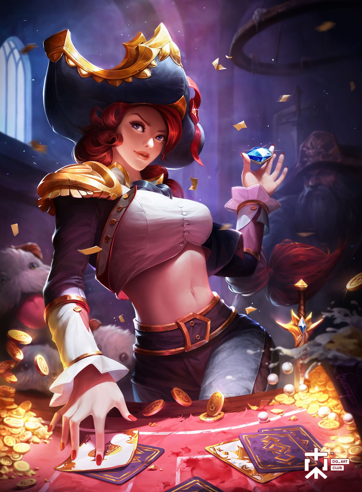 Croupier Miss Fortune with gold and cards: League of Legends (Artist: Alfredgao)