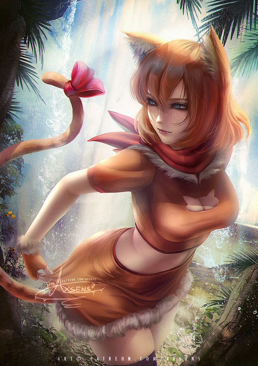 Cute redhead neko girl (nekomimi kawaii character): Original anime characters (Artist: Axsens)