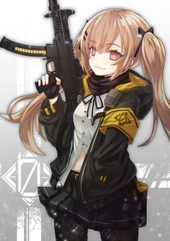 Little anime girl Ump9 with a gun: fan pic (digital art by Yuki shiro)