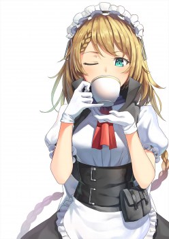 Cute anime girl G36 drinking tea (digital art by Vikpie)