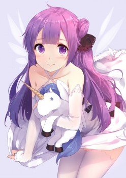 Pretty anime girl Unicorn with plush toy (digital art by Caidychen)