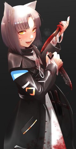 Dangerous nekogirl with two daggers: 2d anime (digital art by Savuxan)