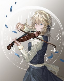 Anime girl Sakuya Izayoi playing violin (十六夜 咲夜) (digital art by Reki (user rcrd4534))